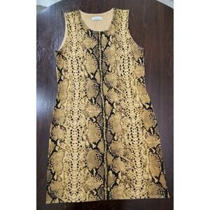 Calvin Klein Snakeskin Snake‎ Print Stretch Sleeveless Midi Knit Sheath Dress L
